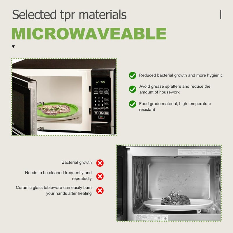 HANTUSWUS Microwave Splatter Cover 10.2 Inch, Collapsible Silicone Lid & Tray with Handles, Fits Standard & Compact Microwaves, Vented Splash Guard for Food, BPA-Free & Dishwasher Safe - Image 2
